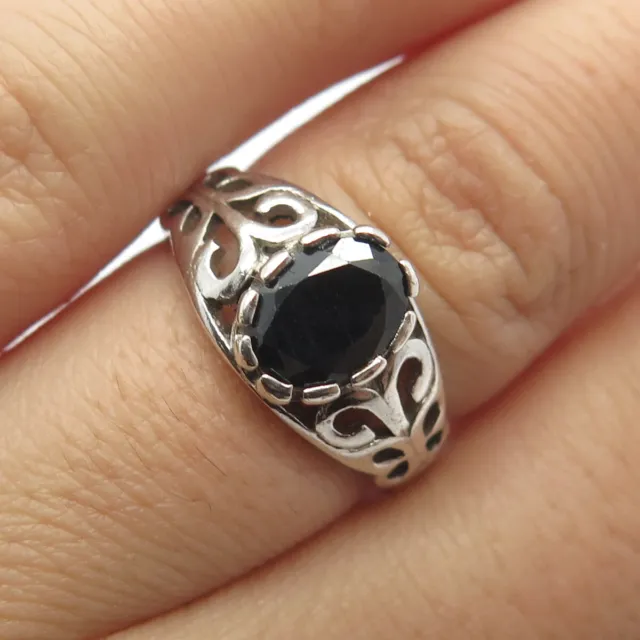 925 Sterling Silver Vintage Seta Real Sapphire Gem Ornate Ring Size 6.5