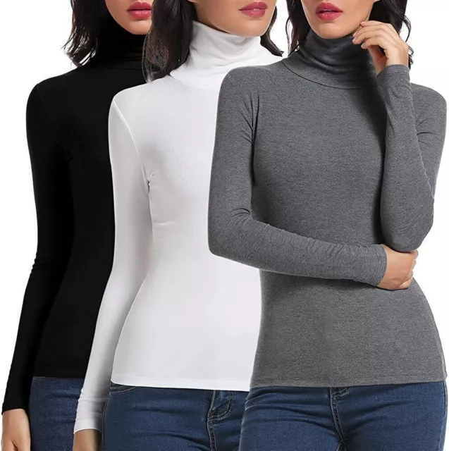 Ladies Long Sleeve Polo Neck Roll Neck Top Womens Turtle Neck Plain Jumper 8-22