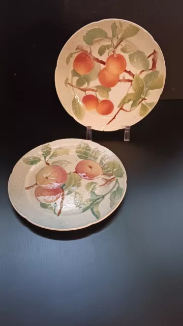 St. Clement France Majolica Fruit Plates Set Of Two, Apple & Apricot 8 3/8"
