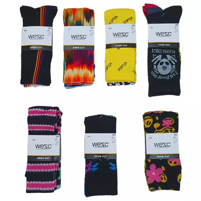 2 Pairs Unisex  Wesc Socks Crew Cut Quick Dry Assorted Size & Color - New