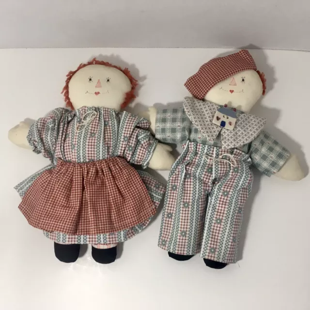 Pair Raggedy Ann & Andy 9” Decorative Dolls Americana Folk Art Unique