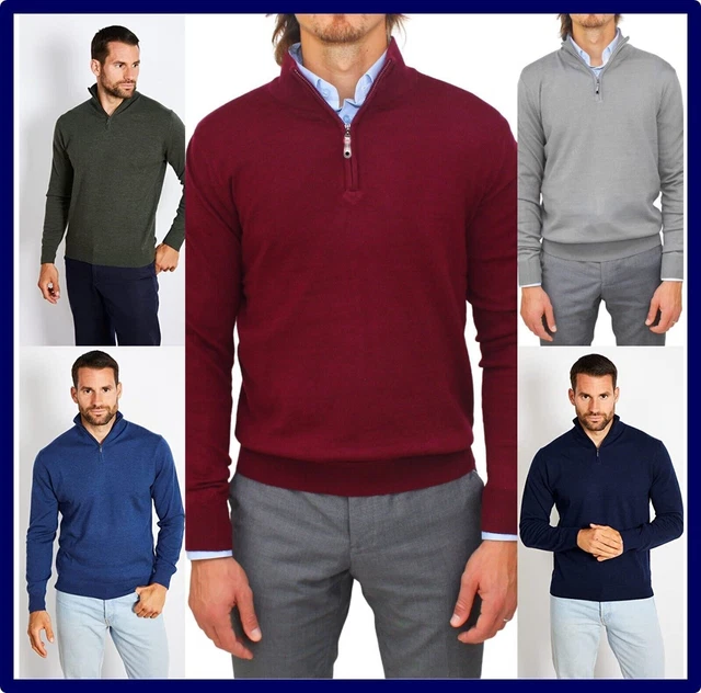 Maglione uomo Lana taglie Forti Maglia A Dolcevita Collo Alto con Zip Invernale