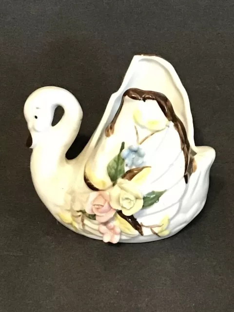 Vintage Swan Planter Miniature Rose Buds Flowers 3” x 3” x 2”