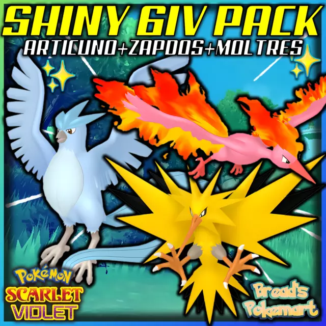 Pokemon Let's Go Pikachu & Eevee - Shiny Articuno Moltres Zapdos 6IV/Max/AV  