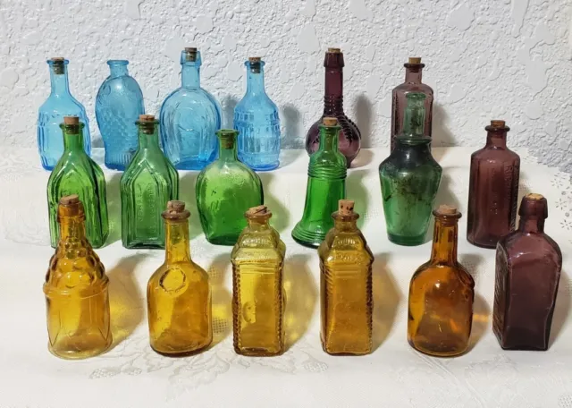 Vintage Mini Sample Size Lot  18 Colored Glass Wheaton Bitter Bottles