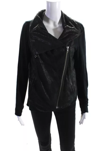 Helmut Lang Womens Leather Metallic Asymmetrical Zip Jacket Black Size L