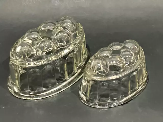 Two Antique Victorian Oval Glass Jelly Gelatine Moulds Clear Glass Good Conditio