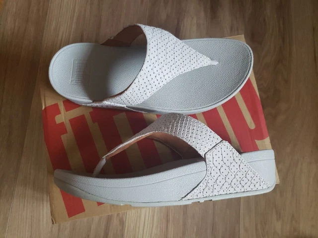 FitFlop Lulu Perf Croco-Embossed Leather Toe-Post Thong Sandals Gray US 7 38 NIB