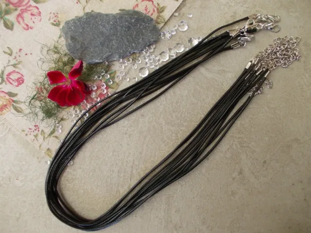 10 X Black Waxed Cord Necklaces, Ready Made To Make Jewellery, 1.5Mm Or 2Mm,