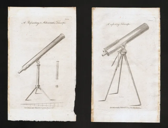 1809 Astronomy Atlas Prints x 2 Refracting & Reflecting Telescopes Sky Antique