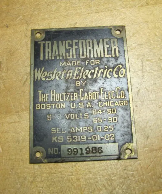 Holtzer Cabot Elec Co Boston Chicago Usa Western Elec Transformer Nameplate Sign