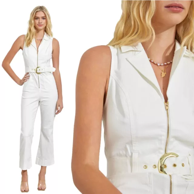 Tuta intera donna jumpsuit con zip e cintura elasticizzata smanicata nuovo