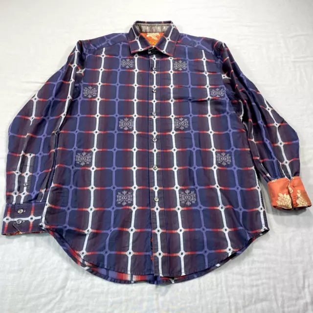 Robert Graham Shirt Mens Medium Blue Red Flip Cuff Long Sleeve Button Up Casual