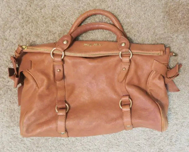 Miu Miu Vitello Lux Bow Brown Leather Handbag Purse