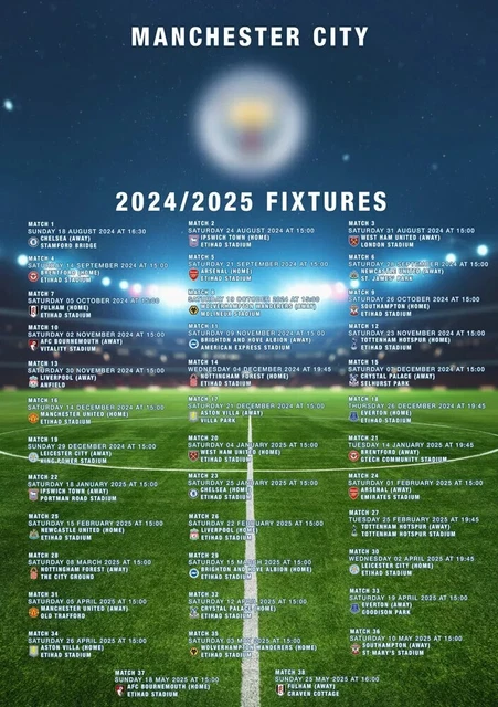 2024/2025 ENGLISH FOOTBALL Fixtures Poster A4 A3 A3+ Premier League £5.