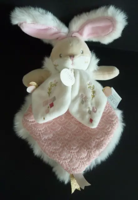 D66. Doudou Et Compagnie Plat Lapin De Sucre Rose Blanc Fourrure Dc3489 Neuf *