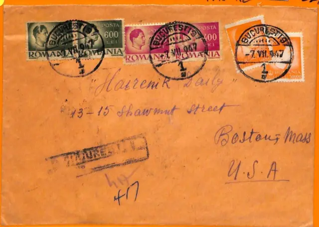 99428 -  ROMANIA  - Postal History -  REGISTERED  COVER to the USA  1947