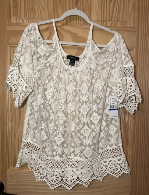 NWT Karen Kane Off White Optic Bloom Lace Top Women's XL Boho Festival Classic