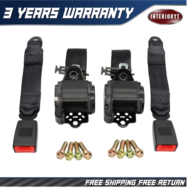 2x Retractable 3 Point Safety Seat Belt Straps Car Vehicle Adjustable Belt Kit