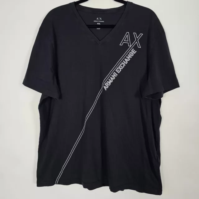 Armani Exchange AX 100% Cotton V Neck Mens 2XL Short Sleeve Black T Shirt