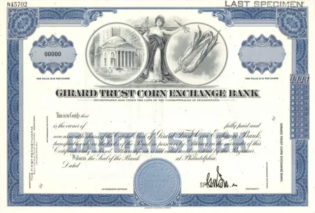 Girard Trust Corn Exchange Bank - Specimen Stock Certificate - Specimen Stocks &