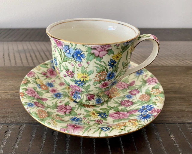 Vintage Royal Winton Grimwades Chintz "KEW" Footed Cup & Saucer, England