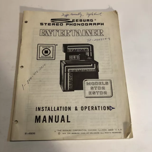 Seeburg STD2 Entertainer Installation & Operation Manual # 81-458595
