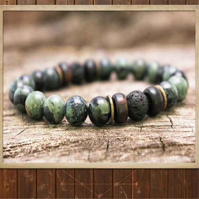 8mm Natural Green Stone Mala Bracelet Gemstone 7.5inch Spirituality Healing Cuff