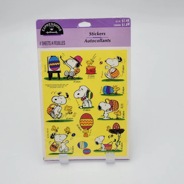 VINTAGE HALLMARK STICKERS Vtg EASTER SNOOPY Peanuts x4 Sheets NOS