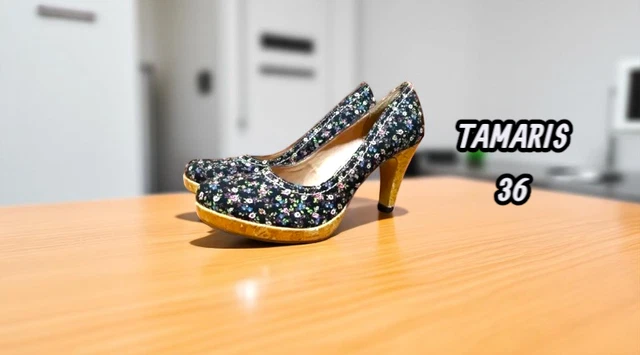 Escarpin Compensé Tamaris En Cuir Nubuk Rouge - Taille 36 - Neuf Avec Boîte