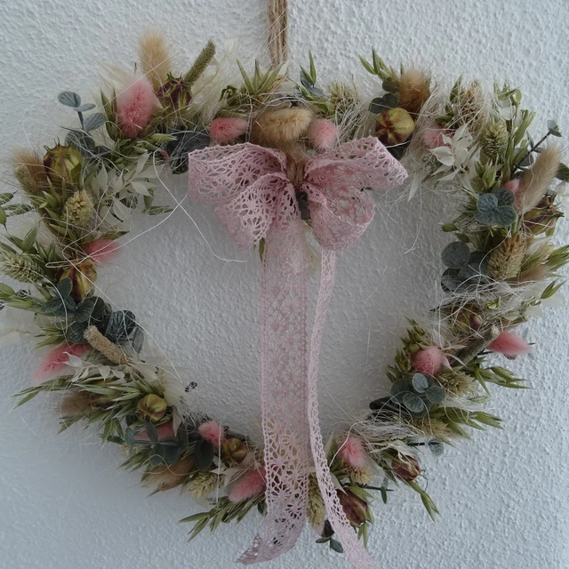 TÜRDEKO FENSTERDEKO DEKOKRANZ Dekoherz Herz altrosa Trockenblumen ...