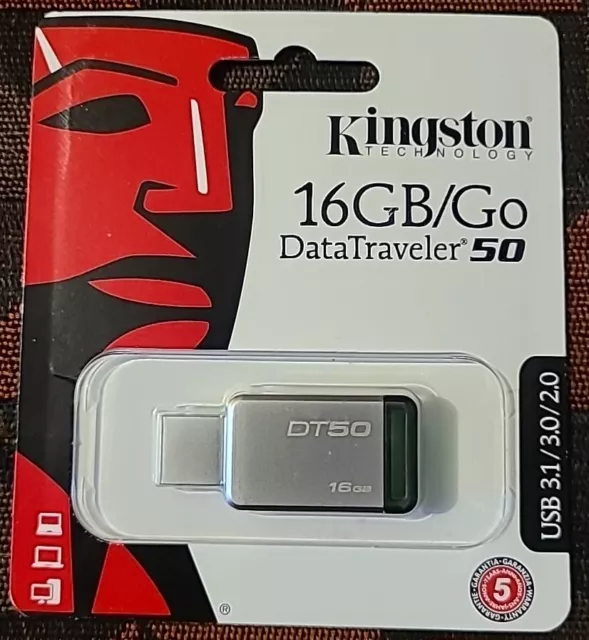 New Kingston DataTraveler 50 16GB USB Memory Stick Flash Drive USB 3.1/3.0/2.0