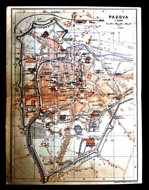 Baedeker Italia Settentrionale - Antica Mappa Topografica - Padova - 1901