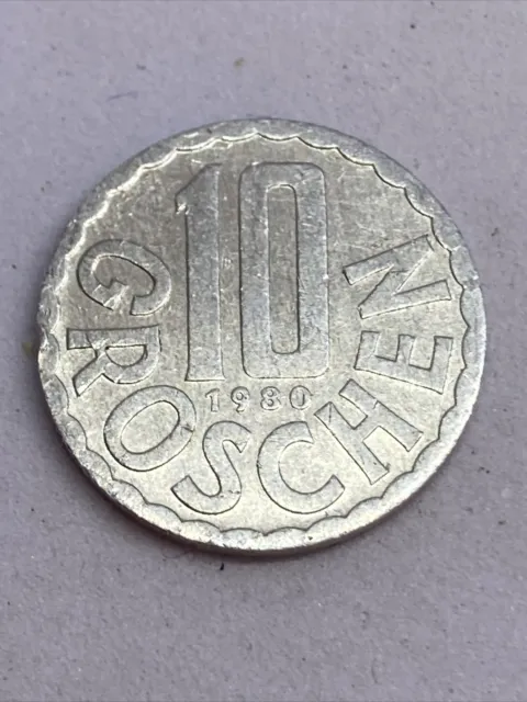 Austria - 10 Groschen Aluminium Coin - 1980