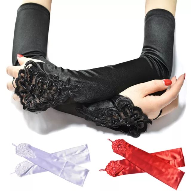 Guanti da festa classici vintage anni 1920 pizzo senza dita raso}