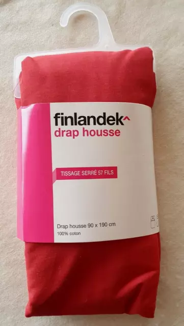 Drap housse rouge neuf 90x190 en coton marque Finlandek