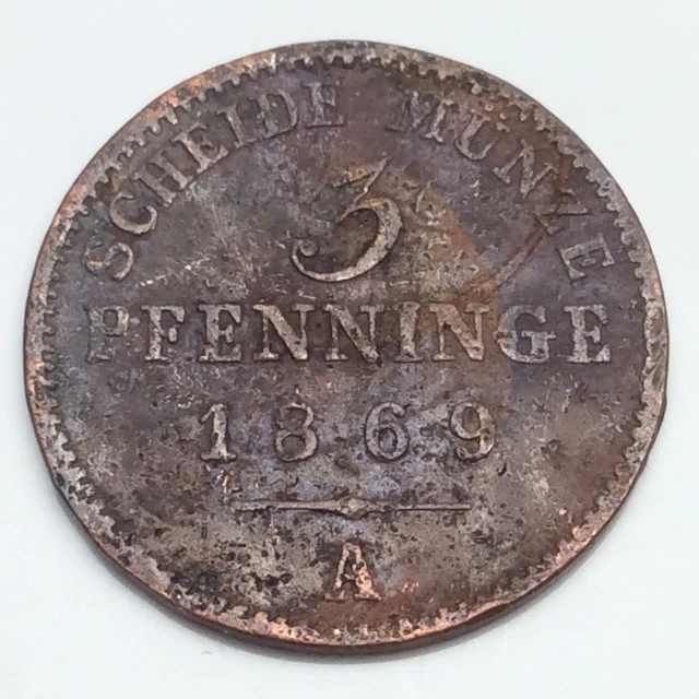 1869 A German States Prussia 3 Pfennig KM# 482 Circulated Coin D816