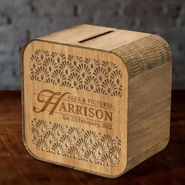 Personalised Wooden Wedding Card Wishing Box - Square