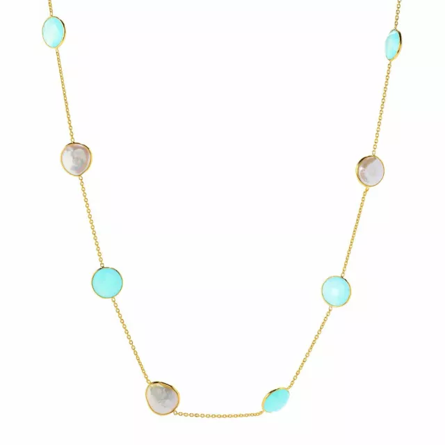 Meher's Jewelry 36" AQUA Chalcedony Gemstone & Freshwater Culture Pearl Necklace