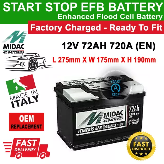 MIDAC IT3 EFB 12V 72Ah 720CCA START STOP Car Battery = VAG 7P0 915 105 E  £84.99 - PicClick UK