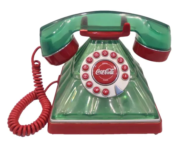 Vintage Style 2005 Coca Cola Bottle Style Green & Red Push Button Phone Works