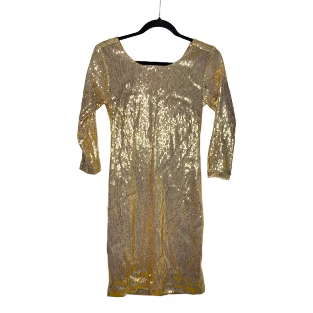 La Perla Dress Size 44 Large Womens Open Back Mini Party 3/4 Sleeve Gold Sequin