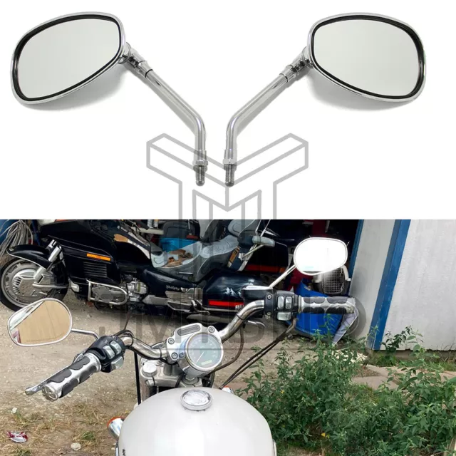 Chrome Motorcycle Rear View Side Mirrors 10MM For Yamaha V Star XVS 650 950 1100