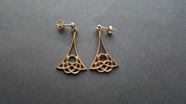 9Ct Yellow Gold Scottish Ola Gorie Celtic Design Drop/Dangle Earrings