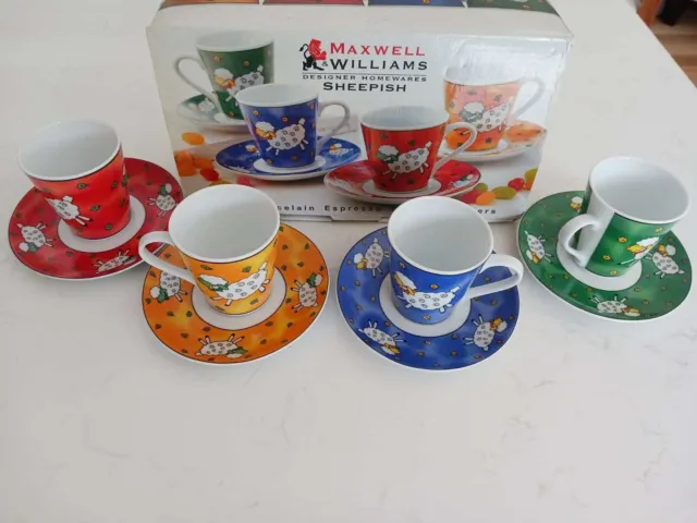 MAXWELL & WILLIAMS Comical Cow Demi Espresso Cup And Saucer Set Of 4 Good  Cond $36.95 - PicClick AU