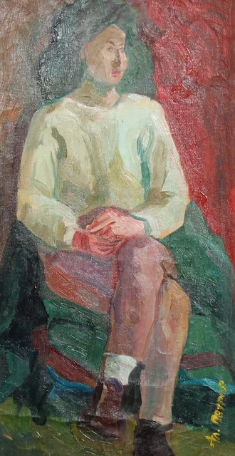 Peinture à l'huile vintage portrait de femme expressionniste signé