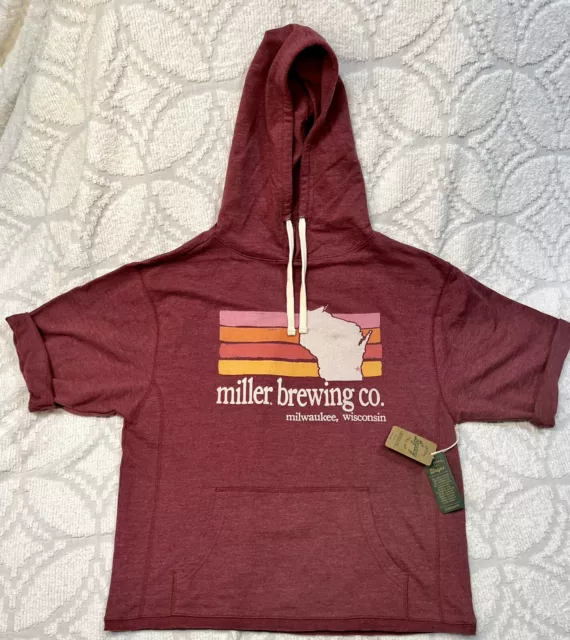 LEGACY New Miller Brewing Co Milwaukee WI Burgundy Short Sleeve Hoodie Sz L