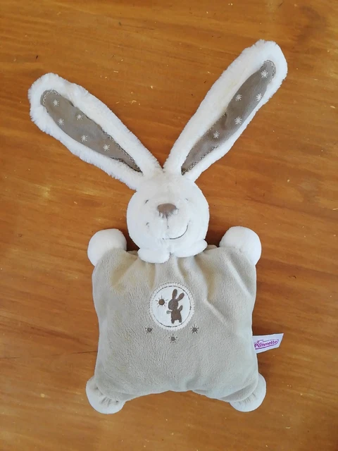 Doudou Pommette Lapin Semi Plat Beige Marron Blanc Rond Soleil Étoiles