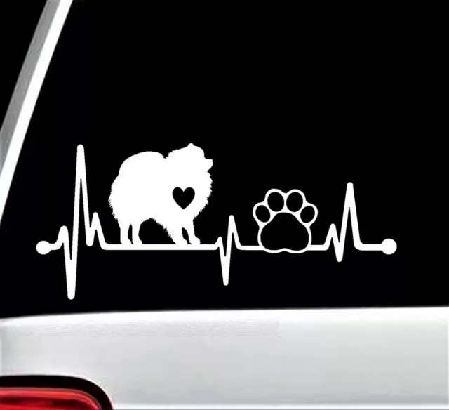 Pomeranian Heartbeat Lifeline Pet Paw Decal Sticker Car Window Pom Mom BG 162