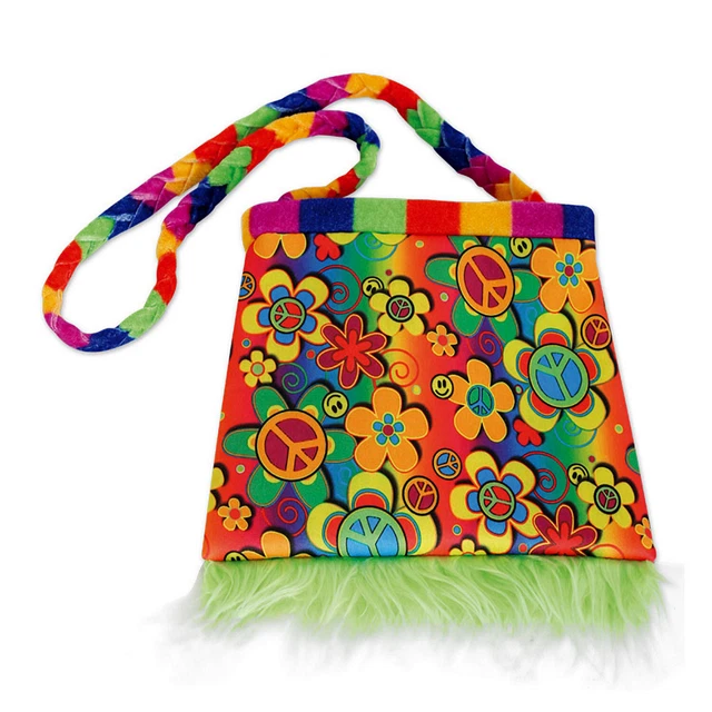 Flower Power borsa peluche frange borsa a tracolla hippie fiori borsa a tracolla